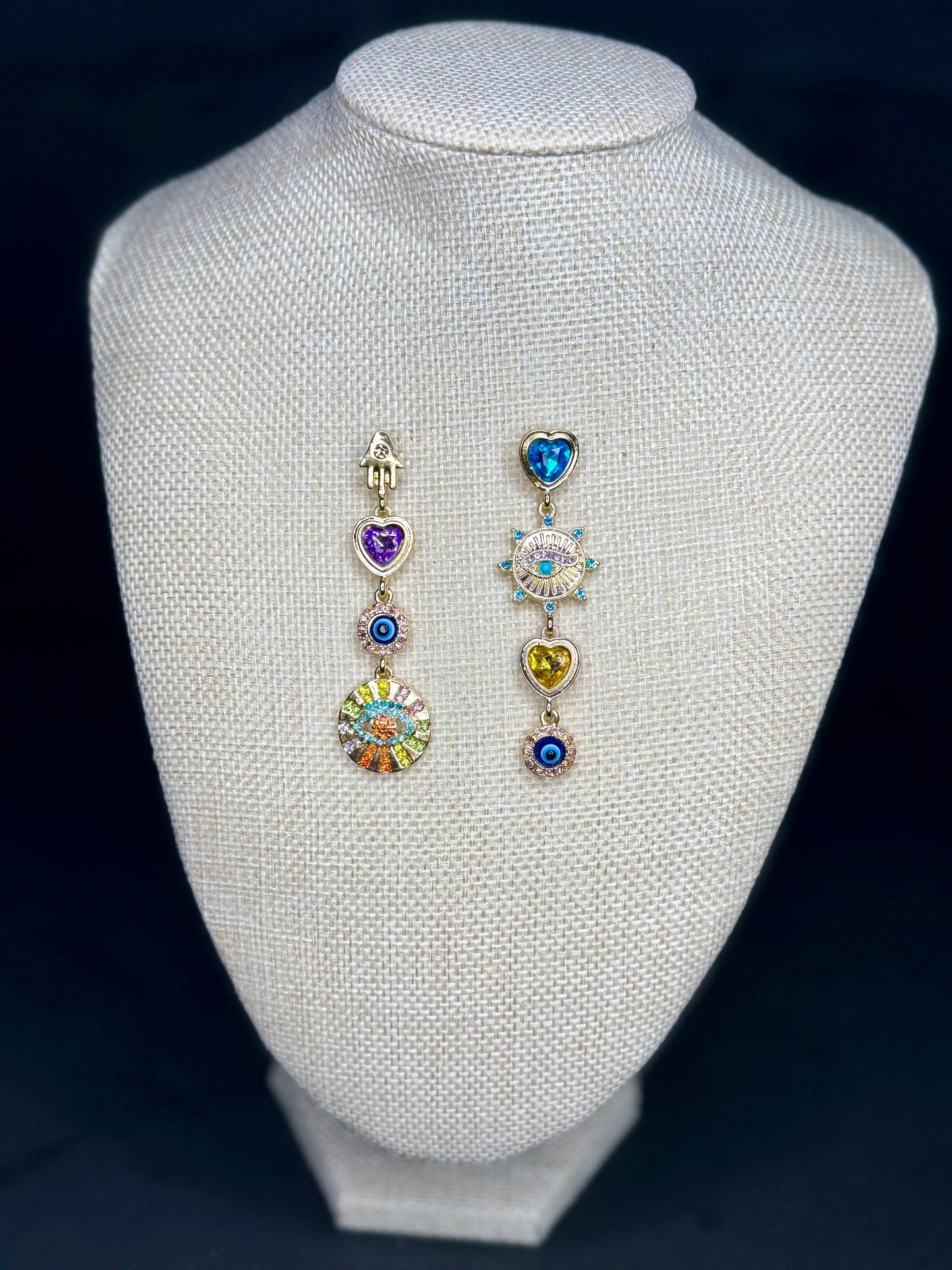Mystic Heart & Evil Eye Statement Earrings