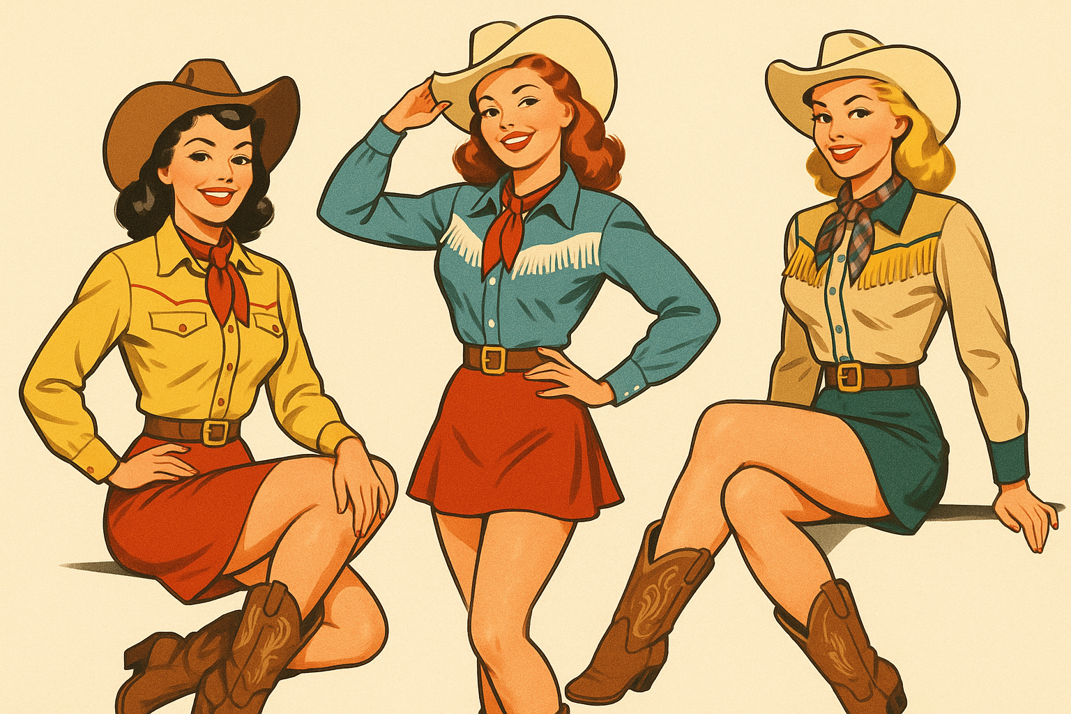3 cowgirls pinup style