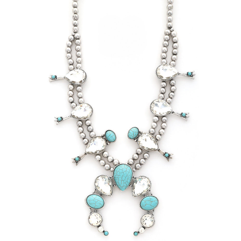 Crystal Turquoise Squash Blossom Necklace