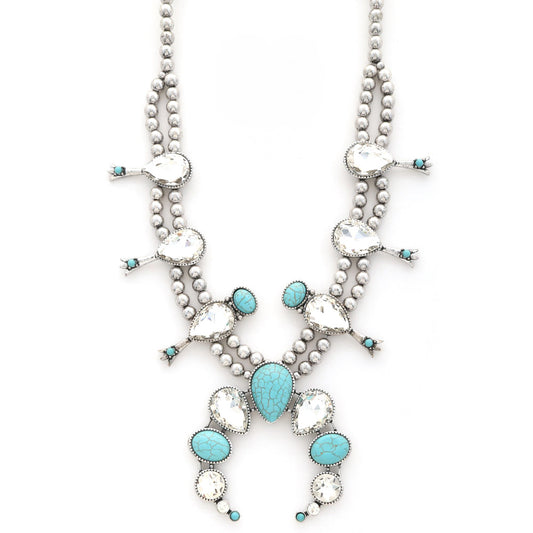 Crystal Turquoise Squash Blossom Necklace