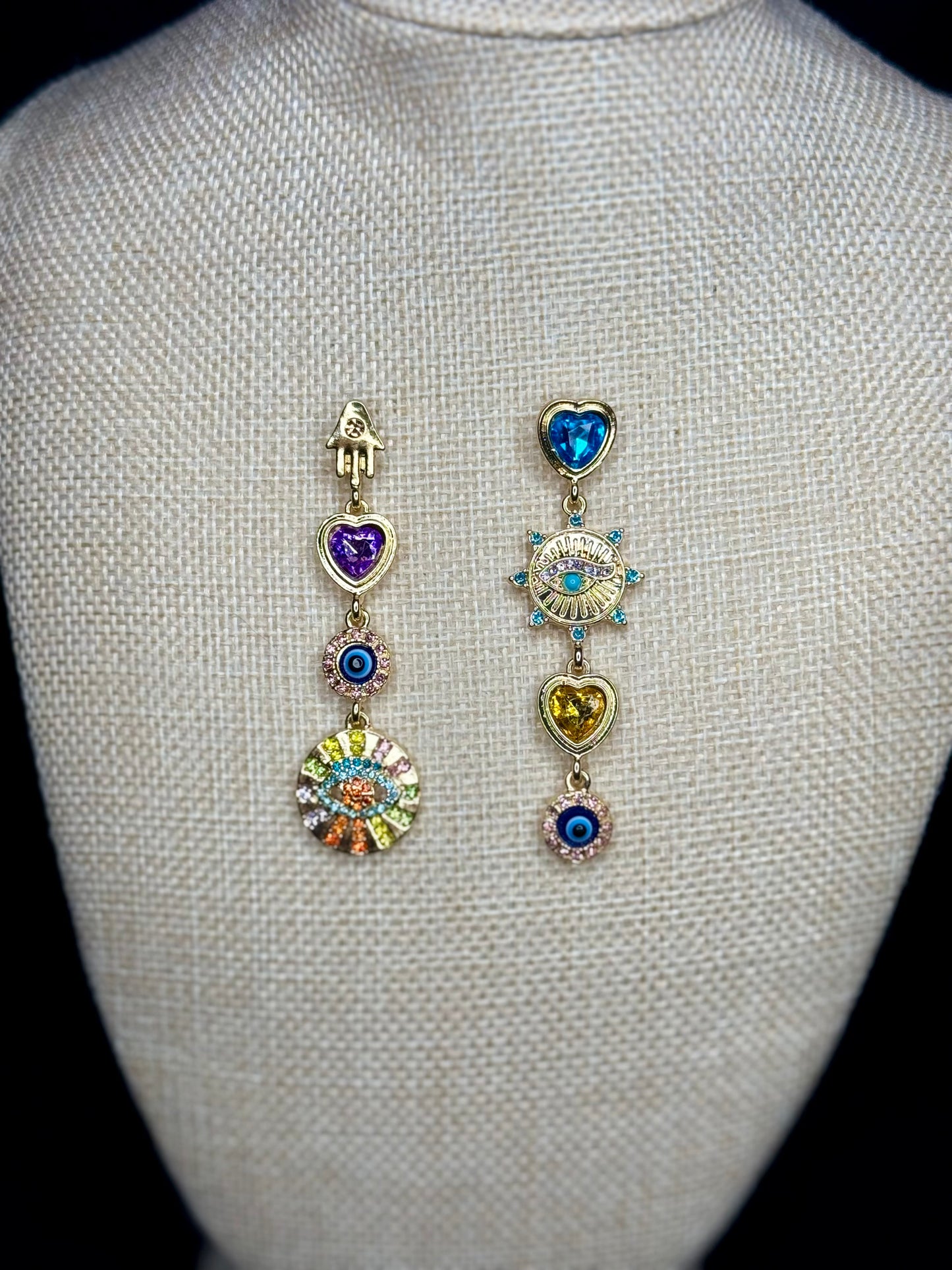 Mystic Heart & Evil Eye Statement Earrings