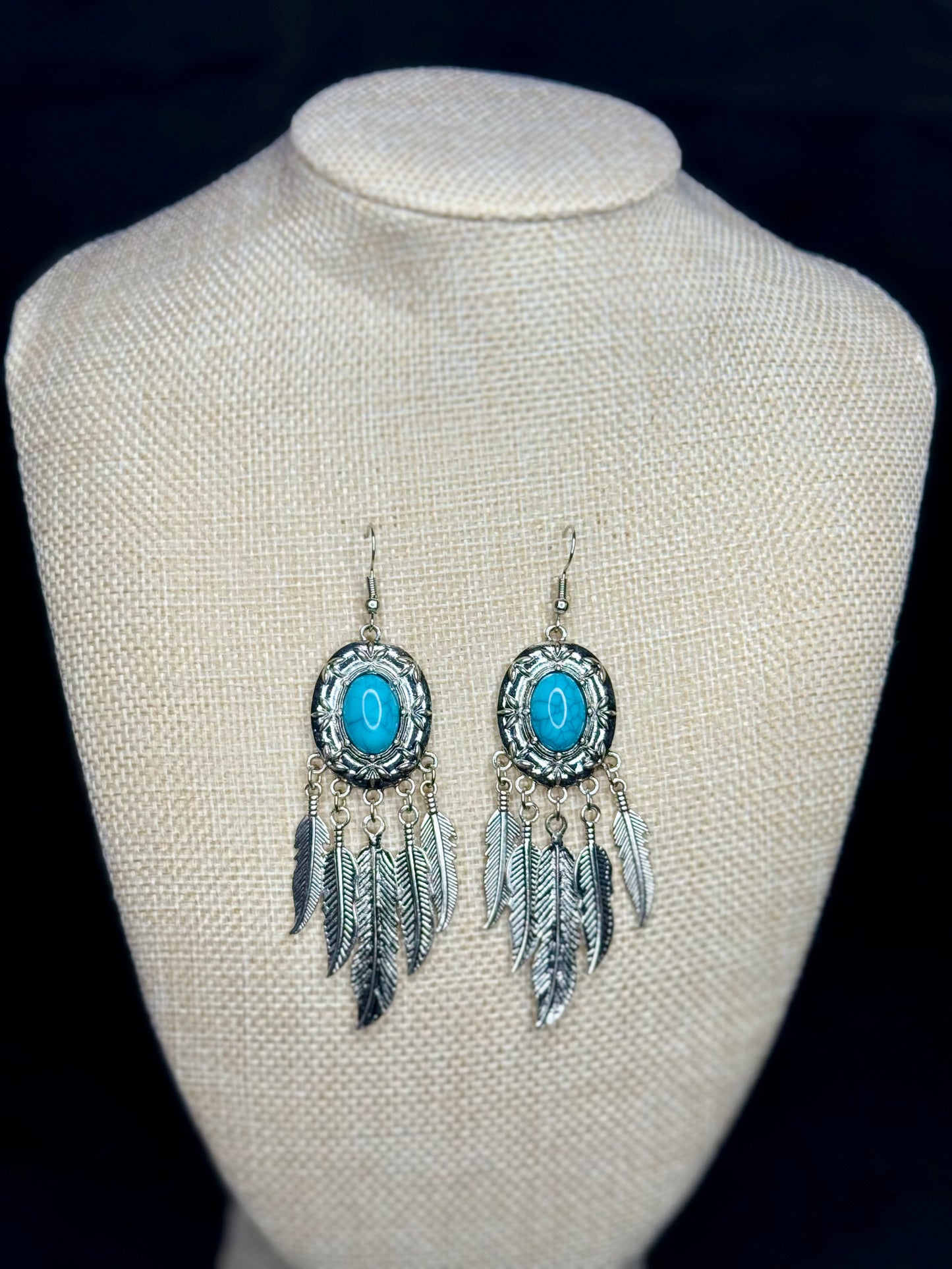 Turquoise Feather Dreamcatcher Earrings
