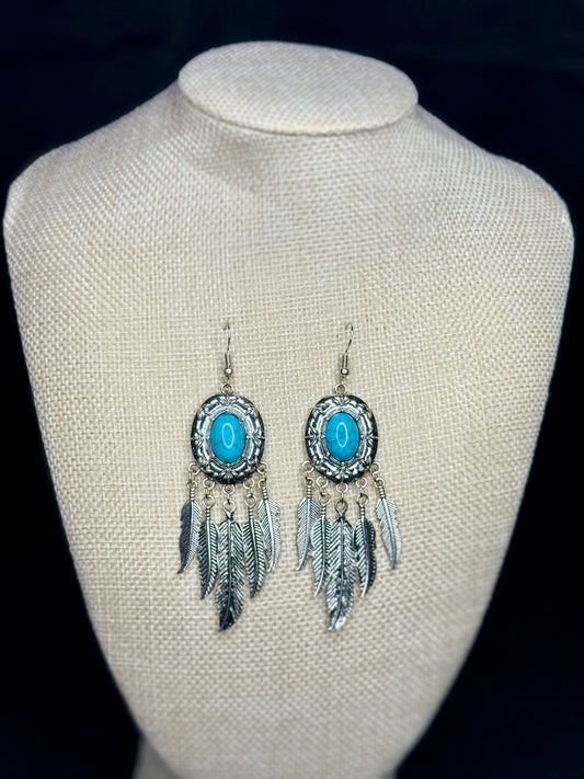 Turquoise Feather Dreamcatcher Earrings