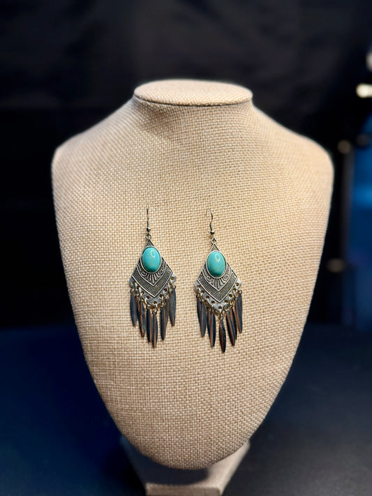 Turquoise Fringe Statement Earrings