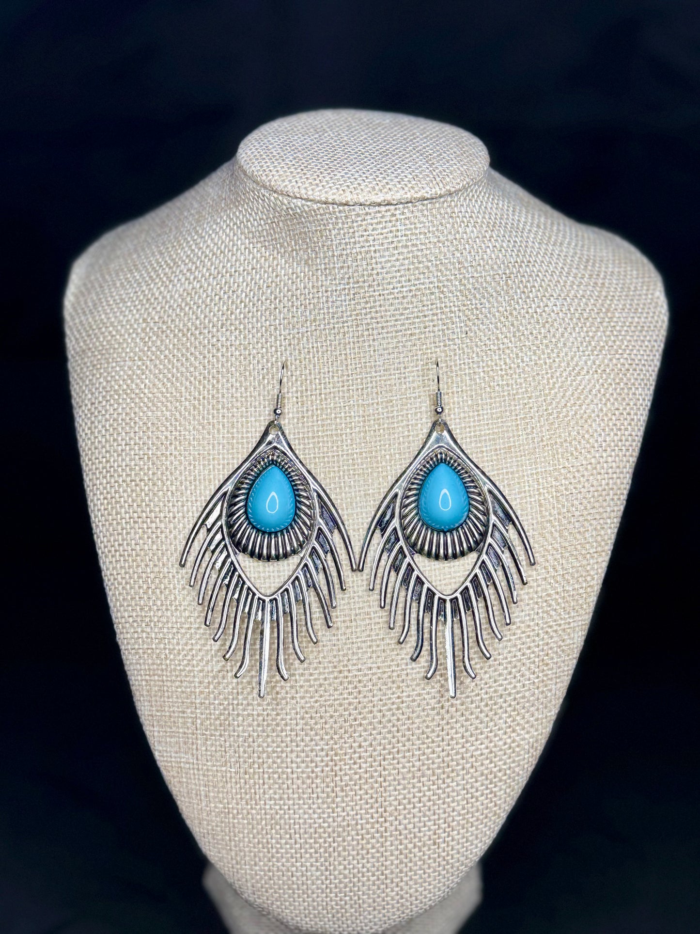Turquoise Fish Bone Western Earrings