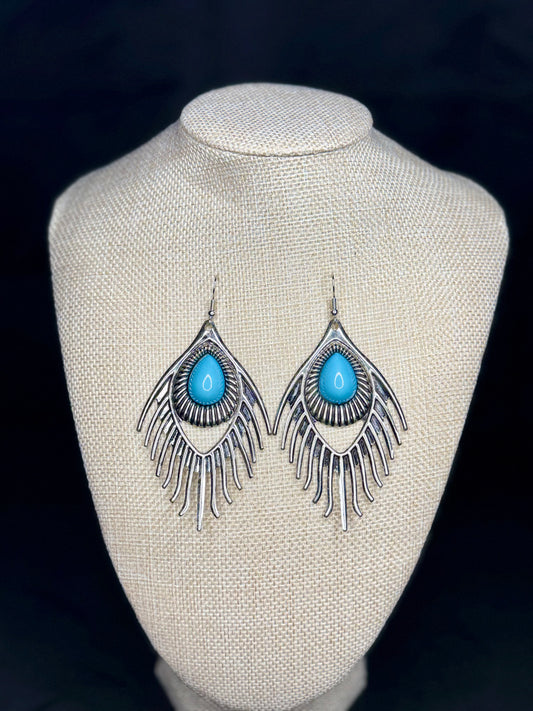 Turquoise Fish Bone Western Earrings