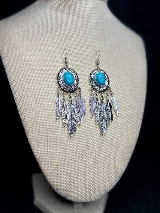Turquoise Feather Dreamcatcher Earrings