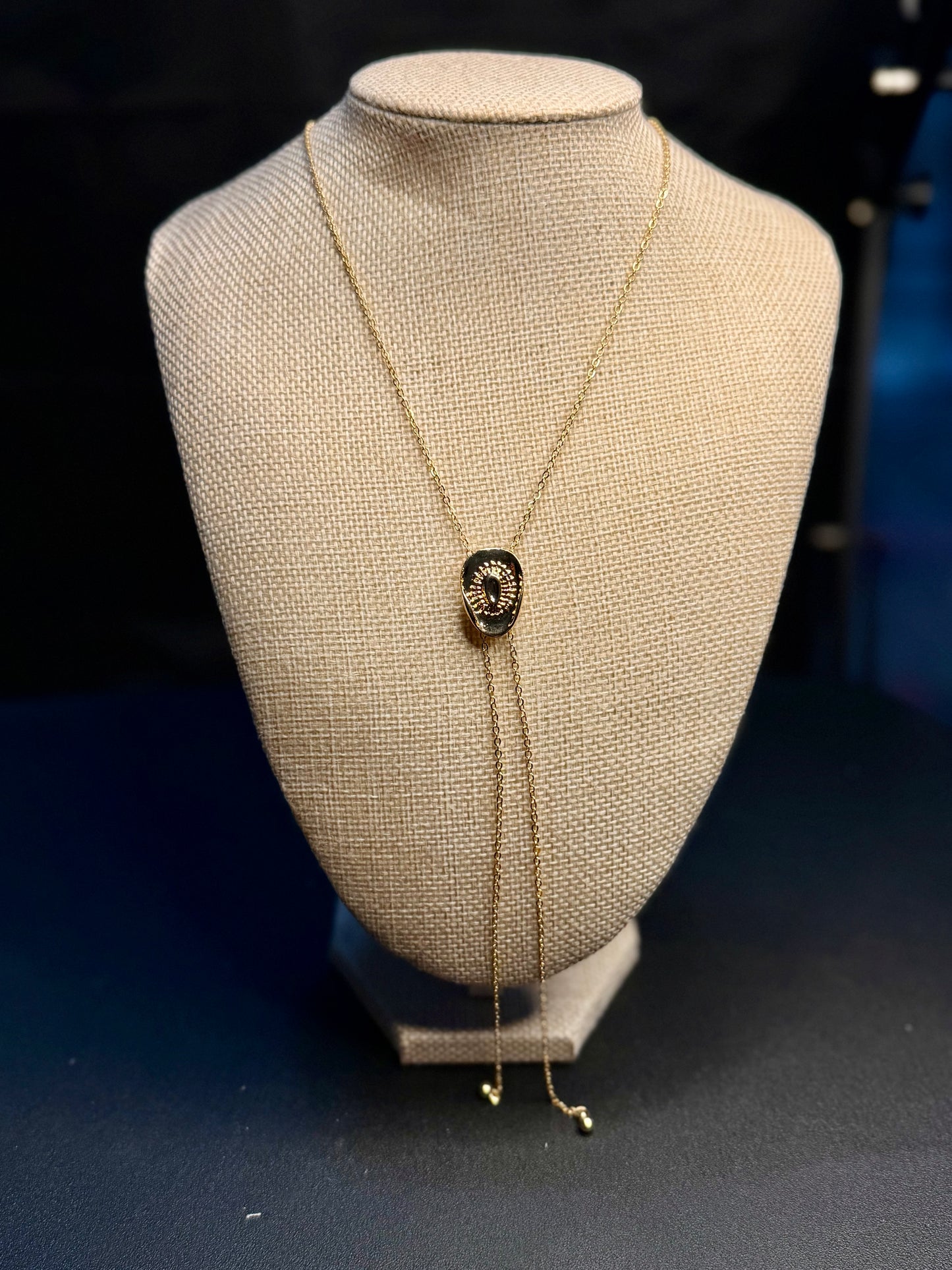 Golden Rodeo Hat Lariat Necklace
